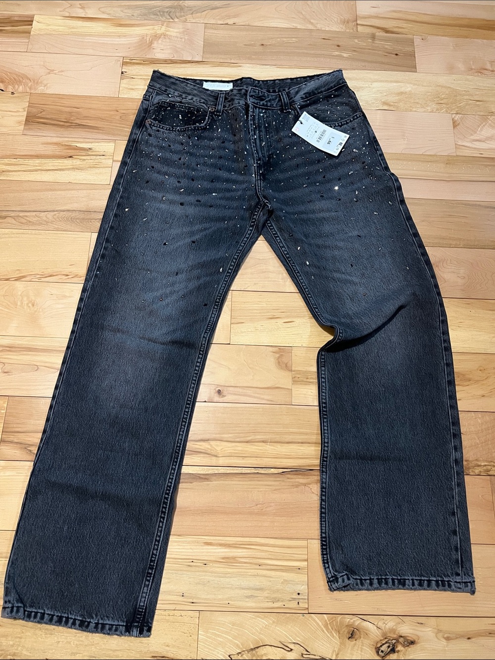 Zara Black Boot-Cut Jeans with Stud Detail